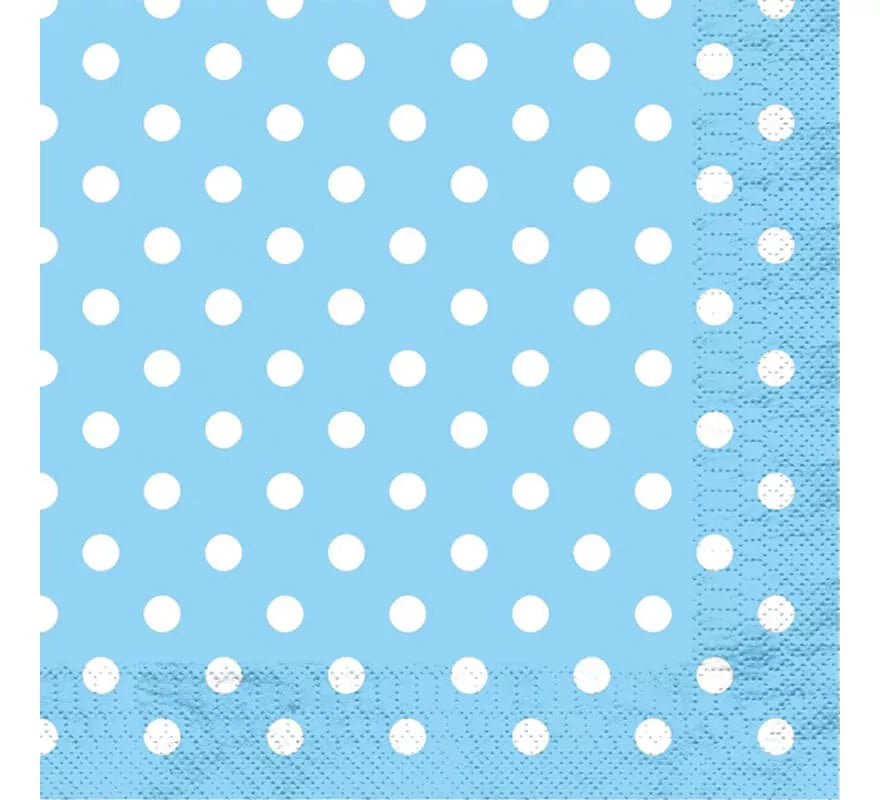 Translation missing: it.12 Servilletas Celestes con Topos Blancos de 33x33 cm