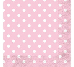 12 Servilletas Rosa con Topos Blancos 33x33