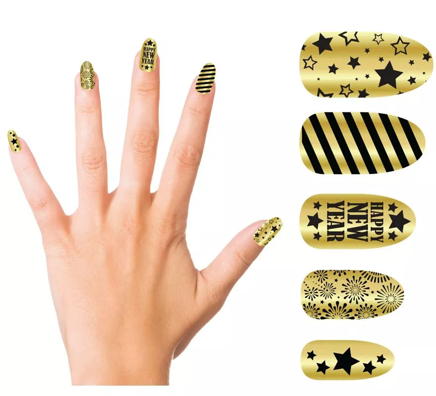 Translation missing: es.12 Uñas Happy New Year dorado con adhesivo