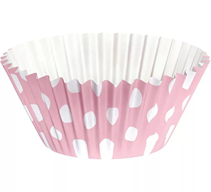 25 Recipientes para Cup Cake Rosas con Topos Blancos
