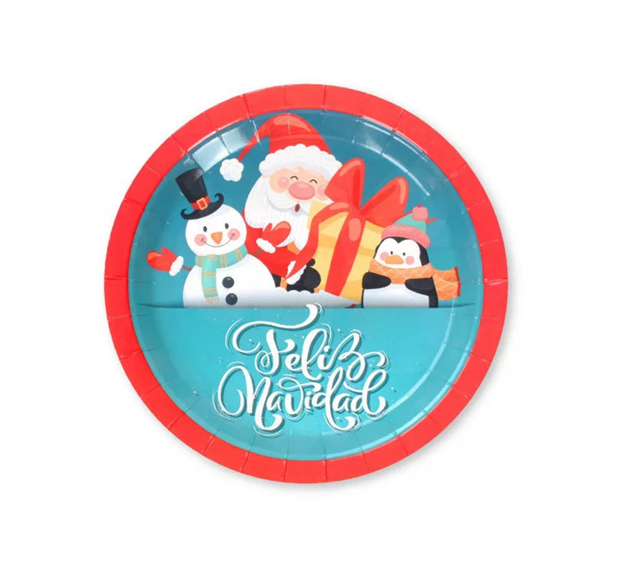 Translation missing: it.6 Platos de papel de Feliz Navidad Azul y Rojo de 18 cm