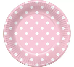 6 piatti rosa con pois bianchi 22 cm