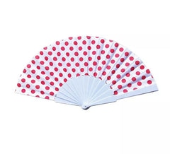 Ventaglio in plastica bianca a pois rossi da 43 cm