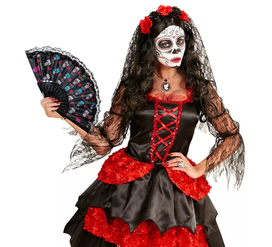Translation missing: es.Abanico de Tela Día de Los Muertos Catrina de 23 cm