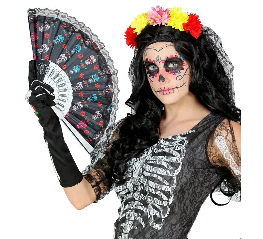 Translation missing: it.Abanico de Tela Día de Los Muertos Catrina de 23 cm