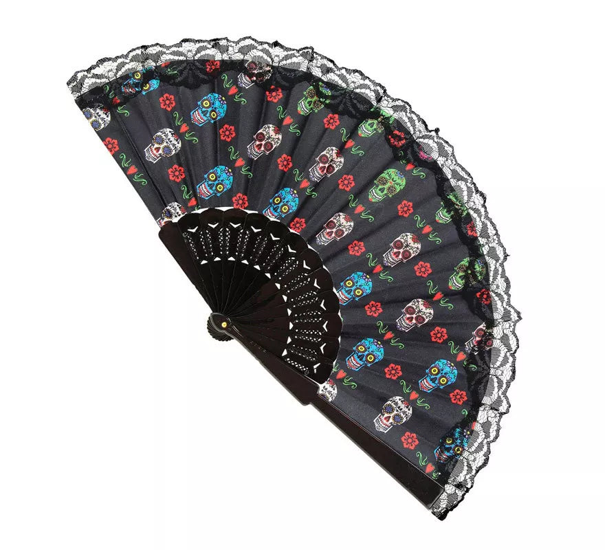Translation missing: es.Abanico de Tela Día de Los Muertos Catrina de 23 cm