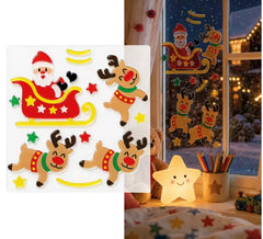 Adesivo gel Babbo Natale e Renna 20x25 cm