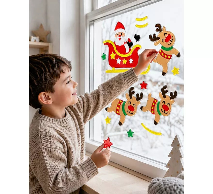 Adhesivo de Gel de Papá Noel y Reno de 20x25 cm