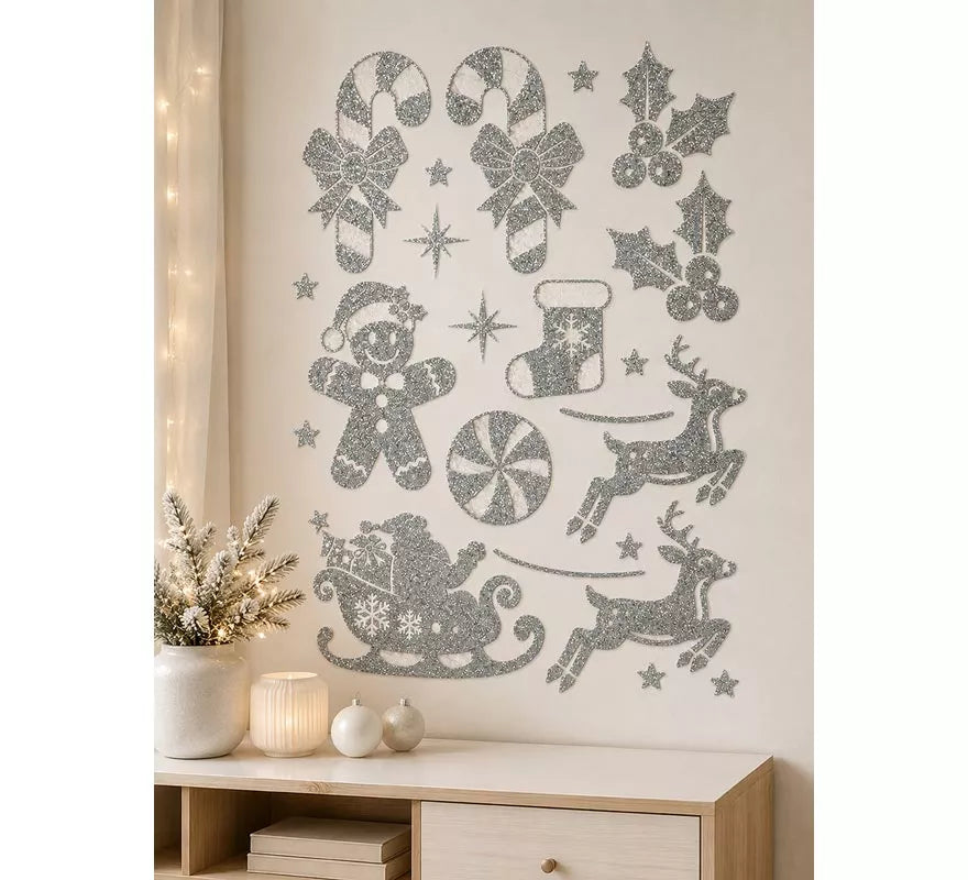 Translation missing: it.Adhesivo Decorativo Navideño con Purpurina plateada de 30x40 cm