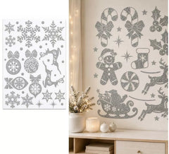 Adesivo decorativo natalizio con glitter argento 30x40 cm