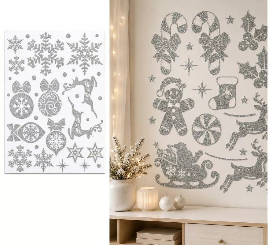 Translation missing: it.Adhesivo Decorativo Navideño con Purpurina plateada de 30x40 cm