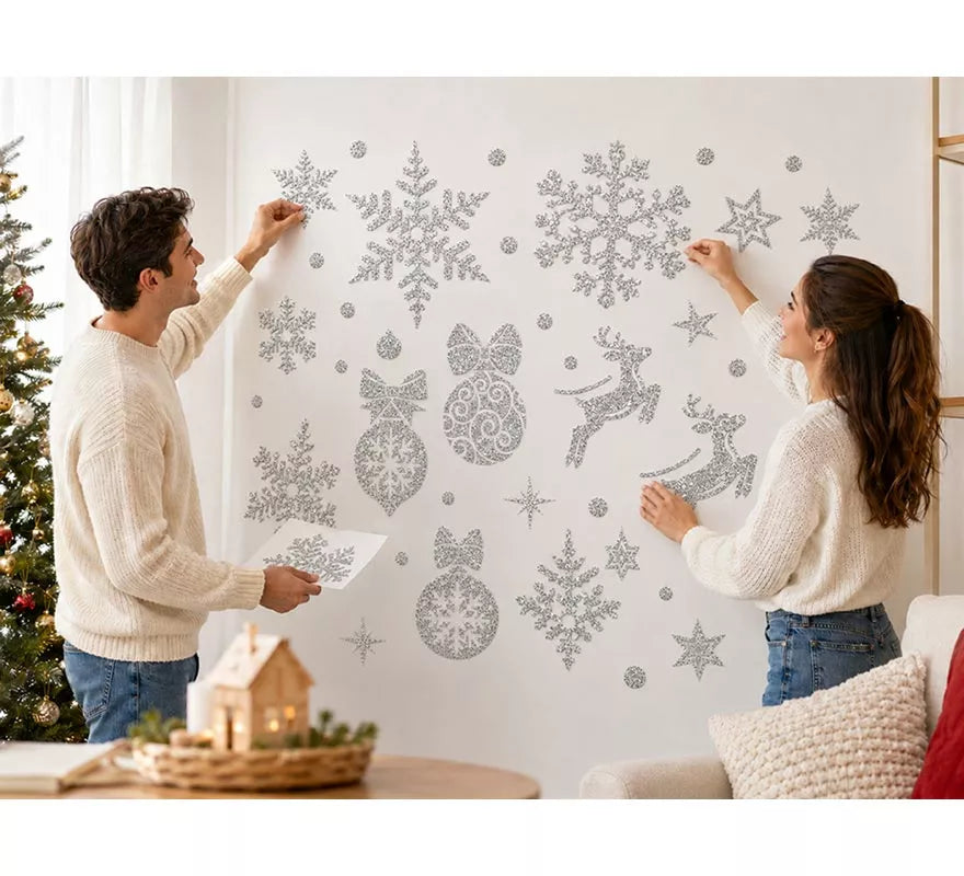 Translation missing: it.Adhesivo Decorativo Navideño con Purpurina plateada de 30x40 cm