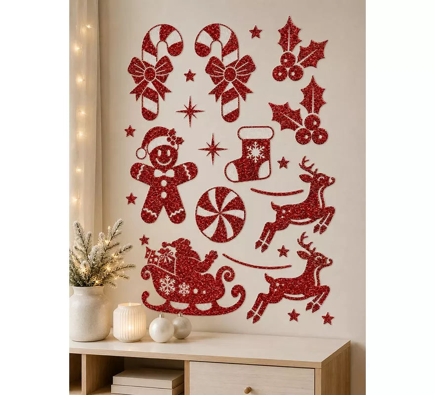 Translation missing: it.Adhesivo Decorativo Navideño con Purpurina roja de 30x40 cm