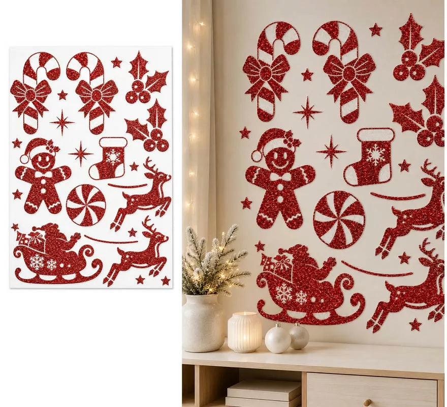 Translation missing: it.Adhesivo Decorativo Navideño con Purpurina roja de 30x40 cm