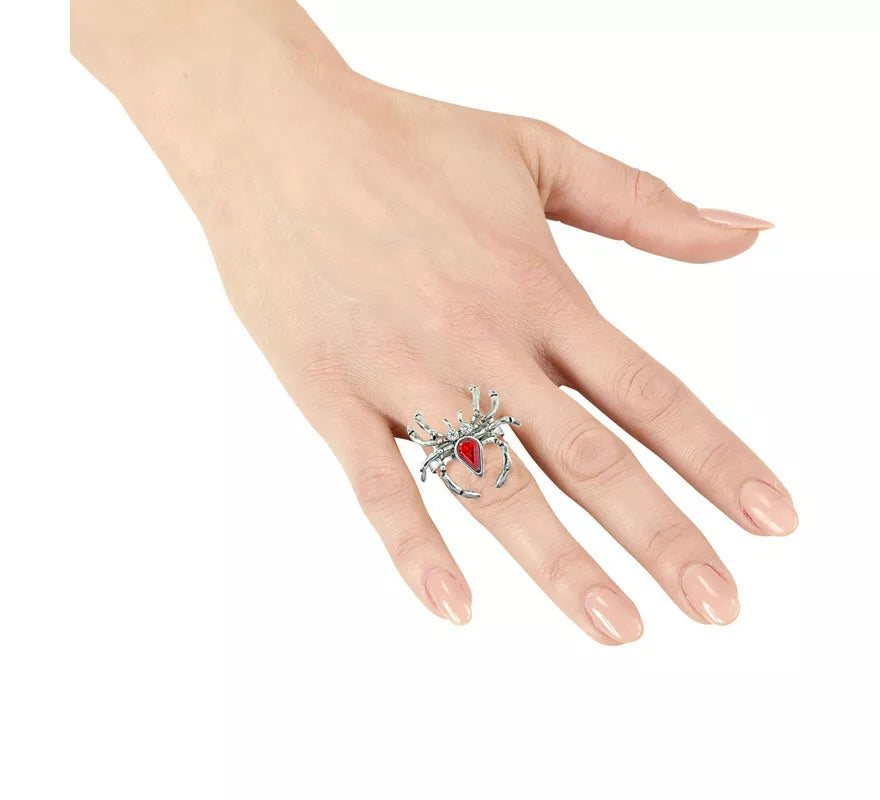 Translation missing: it.Anillo de Araña con Piedra Roja y Pedrería