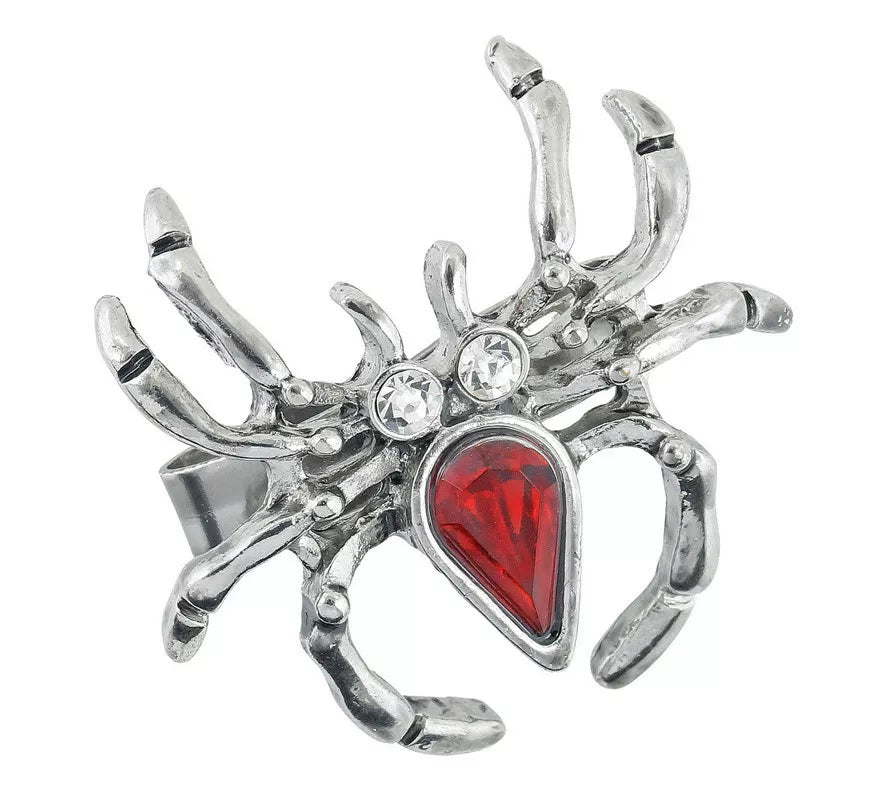 Anillo de Araña con Piedra Roja y Pedrería