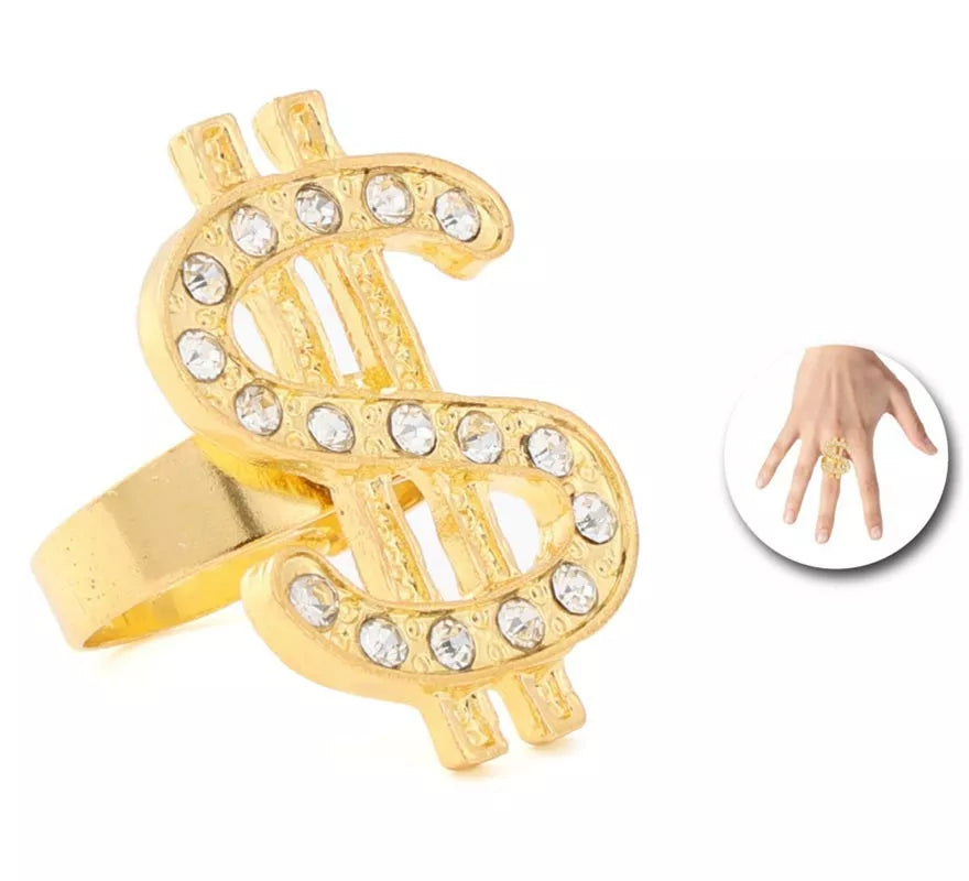 Translation missing: it.Anillo dorado con signo de dólar brillante