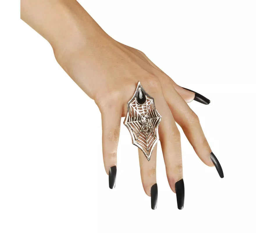 Translation missing: it.Anillo Gótico de Araña y Telaraña con Piedra Negra