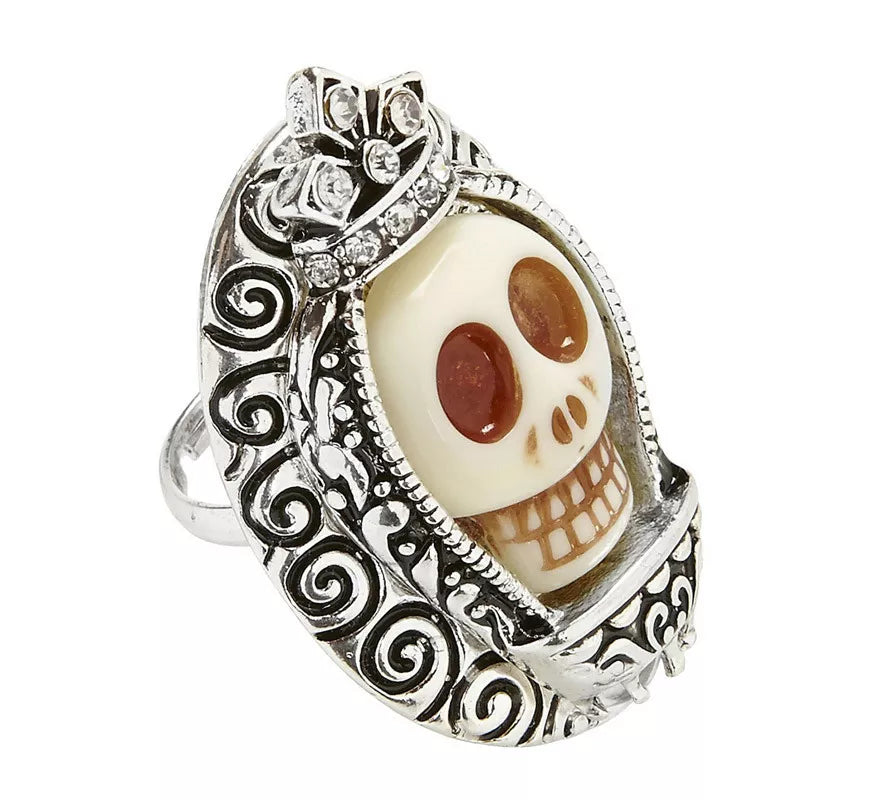 Translation missing: it.Anillo Plateado con Calavera Blanca y Pedrería