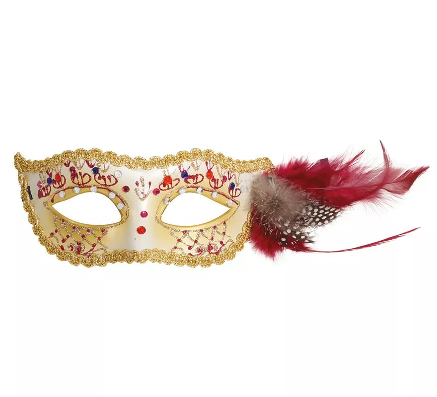 Translation missing: es.Antifaz Blanco con Pluma Rosa