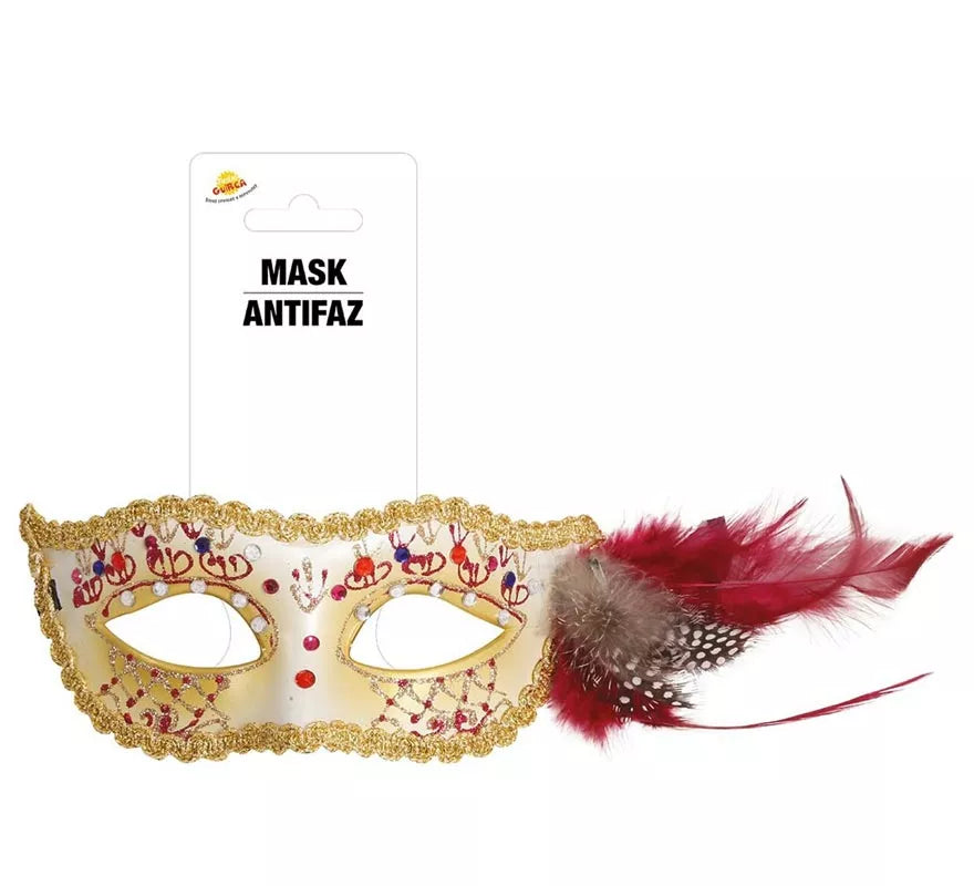 Translation missing: es.Antifaz Blanco con Pluma Rosa