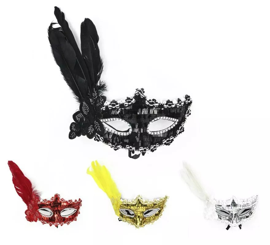 Translation missing: it.Antifaz Carnaval brillante con plumas colores surtidos