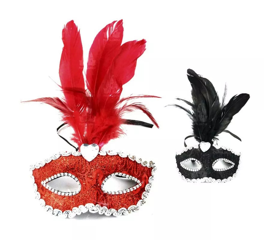 Translation missing: it.Antifaz Carnaval con plumas y bordes plateados colores surtidos
