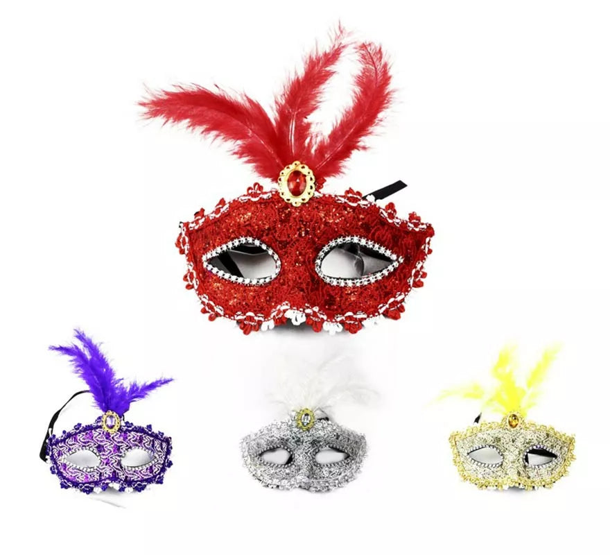 Translation missing: it.Antifaz Carnaval con plumas y gemas colores surtidos