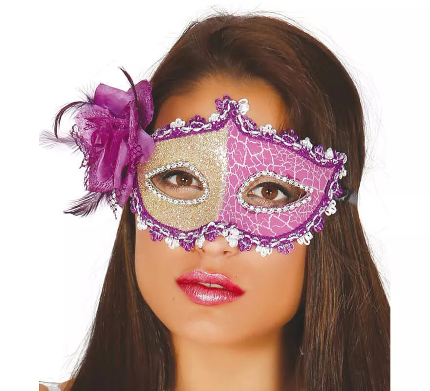 Translation missing: it.Antifaz color morado con flor rosa