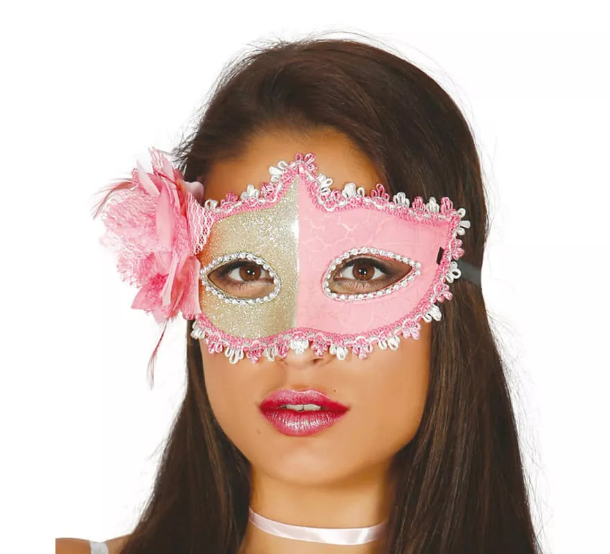 Translation missing: es.Antifaz color rosa con flor rosa