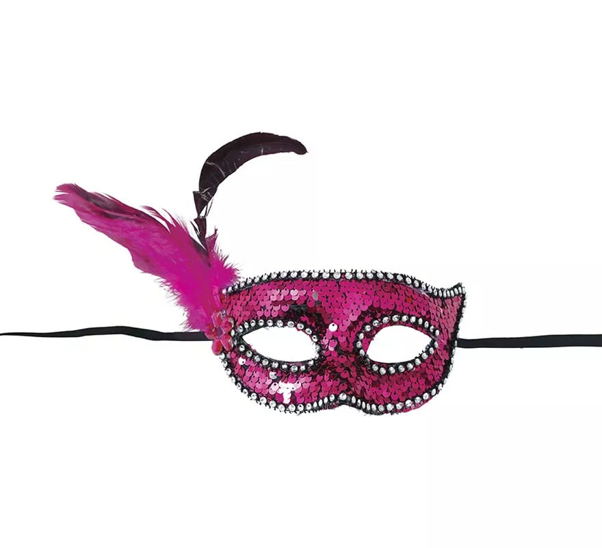 Translation missing: it.Antifaz con Lentejuelas y Plumas rosa