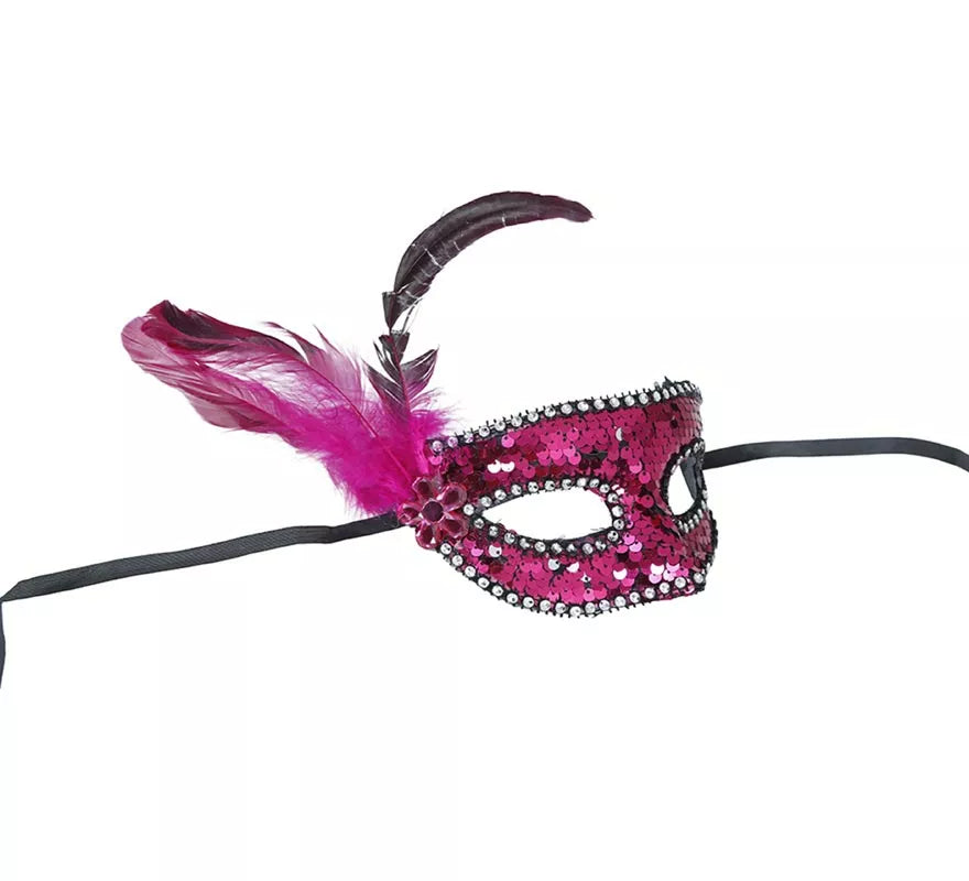 Translation missing: it.Antifaz con Lentejuelas y Plumas rosa