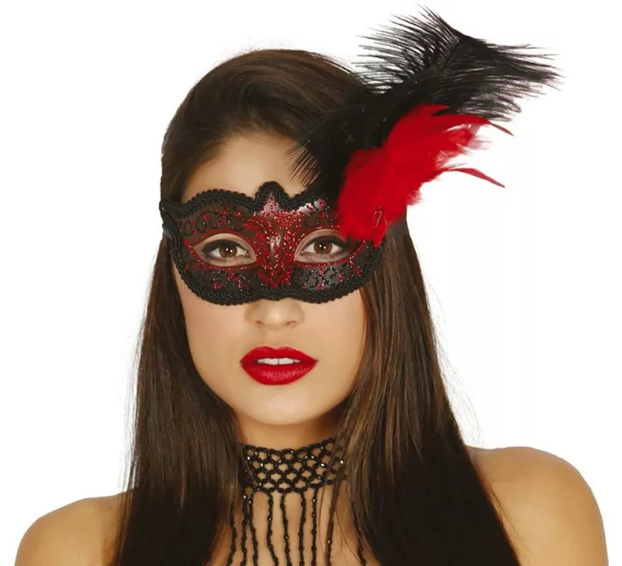 Translation missing: it.Antifaz con pluma rojo
