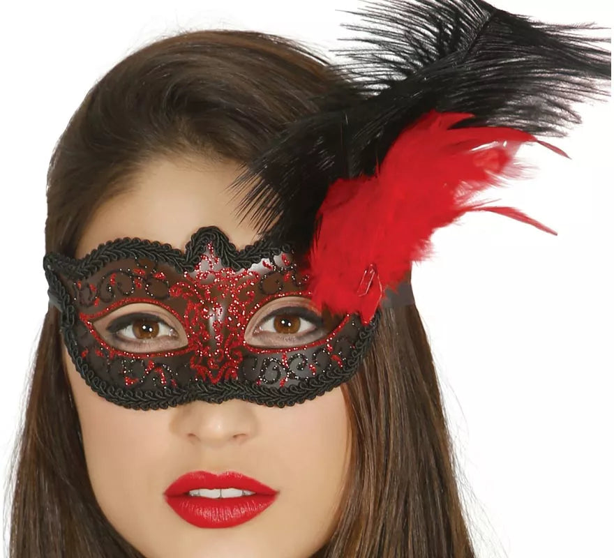 Translation missing: it.Antifaz con pluma rojo
