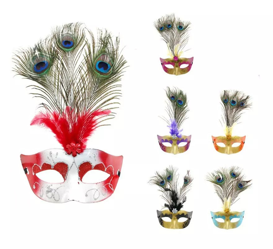 Translation missing: it.Antifaz con plumas de pavo real colores surtidos