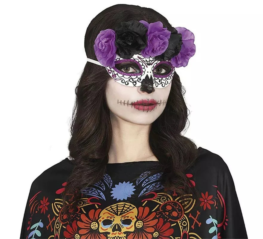 Translation missing: it.Antifaz de Catrina Flores lila y negras
