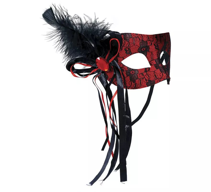 Translation missing: it.Antifaz de Diablesa rojo con pluma