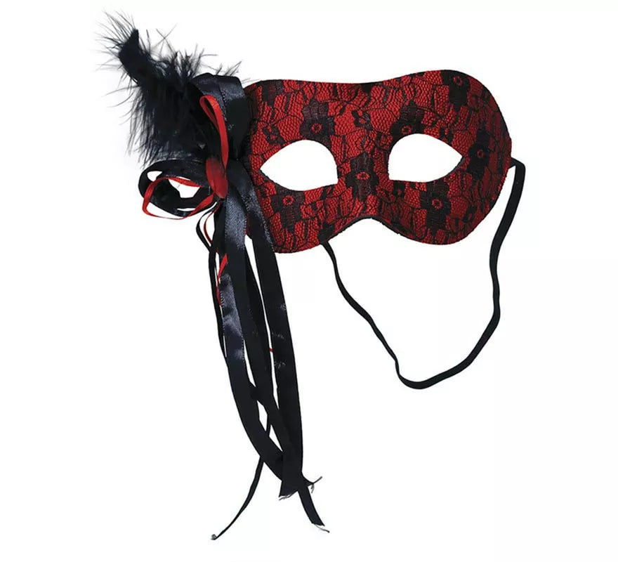 Translation missing: it.Antifaz de Diablesa rojo con pluma