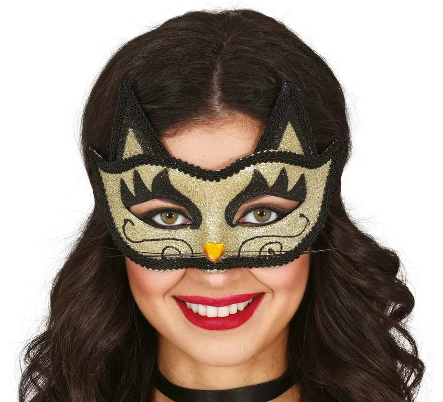 Translation missing: es.Antifaz de Gatita dorado con Purpurina adulto