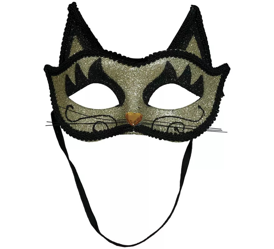 Antifaz de Gatita dorado con Purpurina adulto