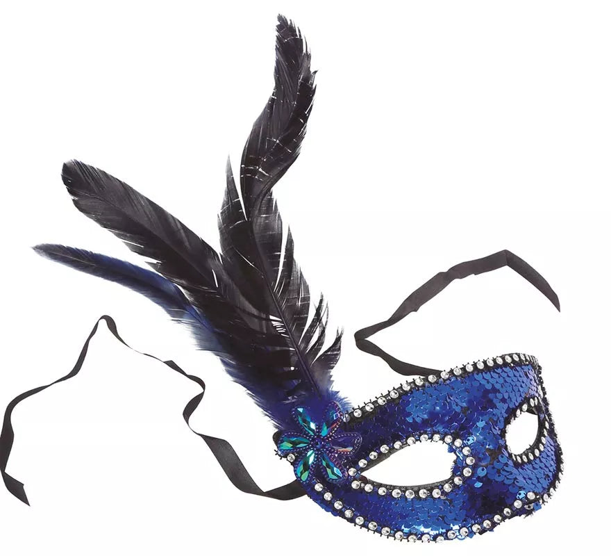 Translation missing: it.Antifaz de Lentejuelas Azul con Plumas