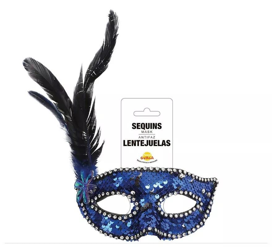 Translation missing: it.Antifaz de Lentejuelas Azul con Plumas