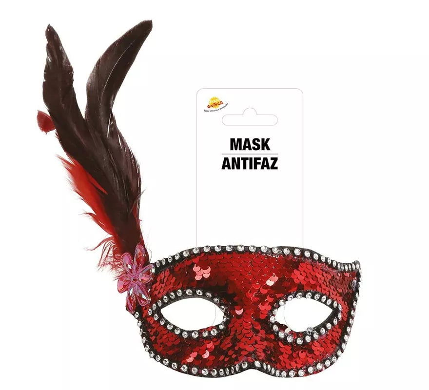 Translation missing: it.Antifaz de Lentejuelas Rojo con Plumas