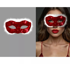 Maschera di Mamma Natale con paillettes rosse e capelli bianchi