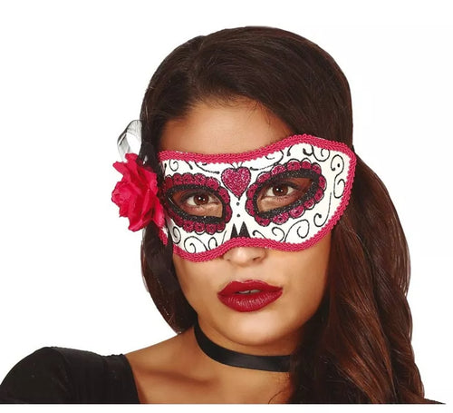 Antifaz del Día de los Muertos Rosa