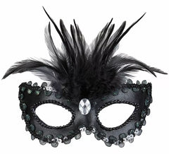 Elegante maschera nera con piume
