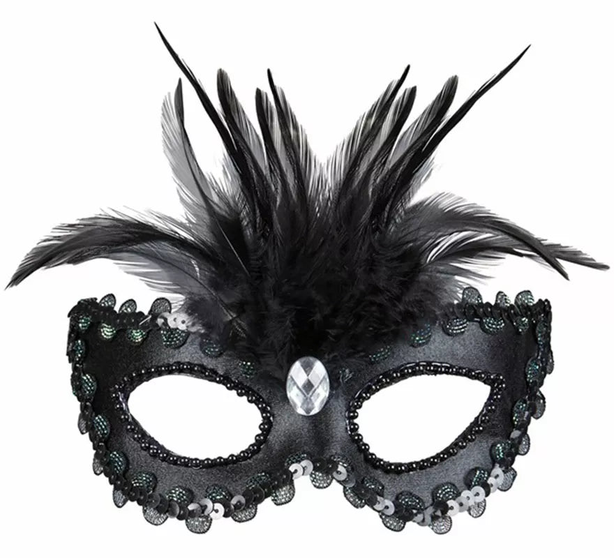 Translation missing: it.Antifaz Elegante negro con Plumas