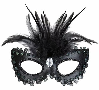 Antifaz Elegante negro con Plumas