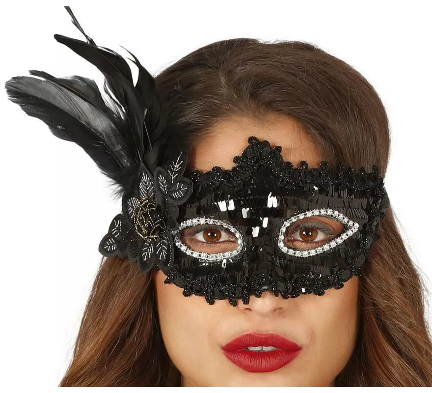 Translation missing: it.Antifaz Negro con Flor y Plumas