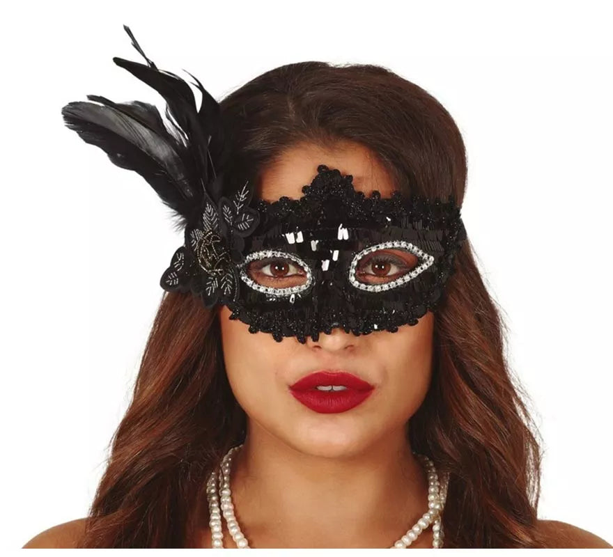 Translation missing: it.Antifaz Negro con Flor y Plumas